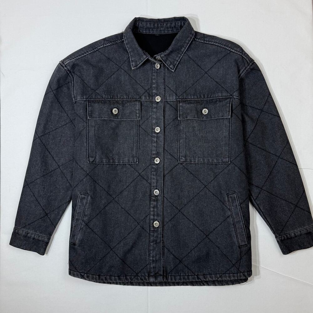 Men’s Quilted Denim Jacket Black – Unbranded – Size L